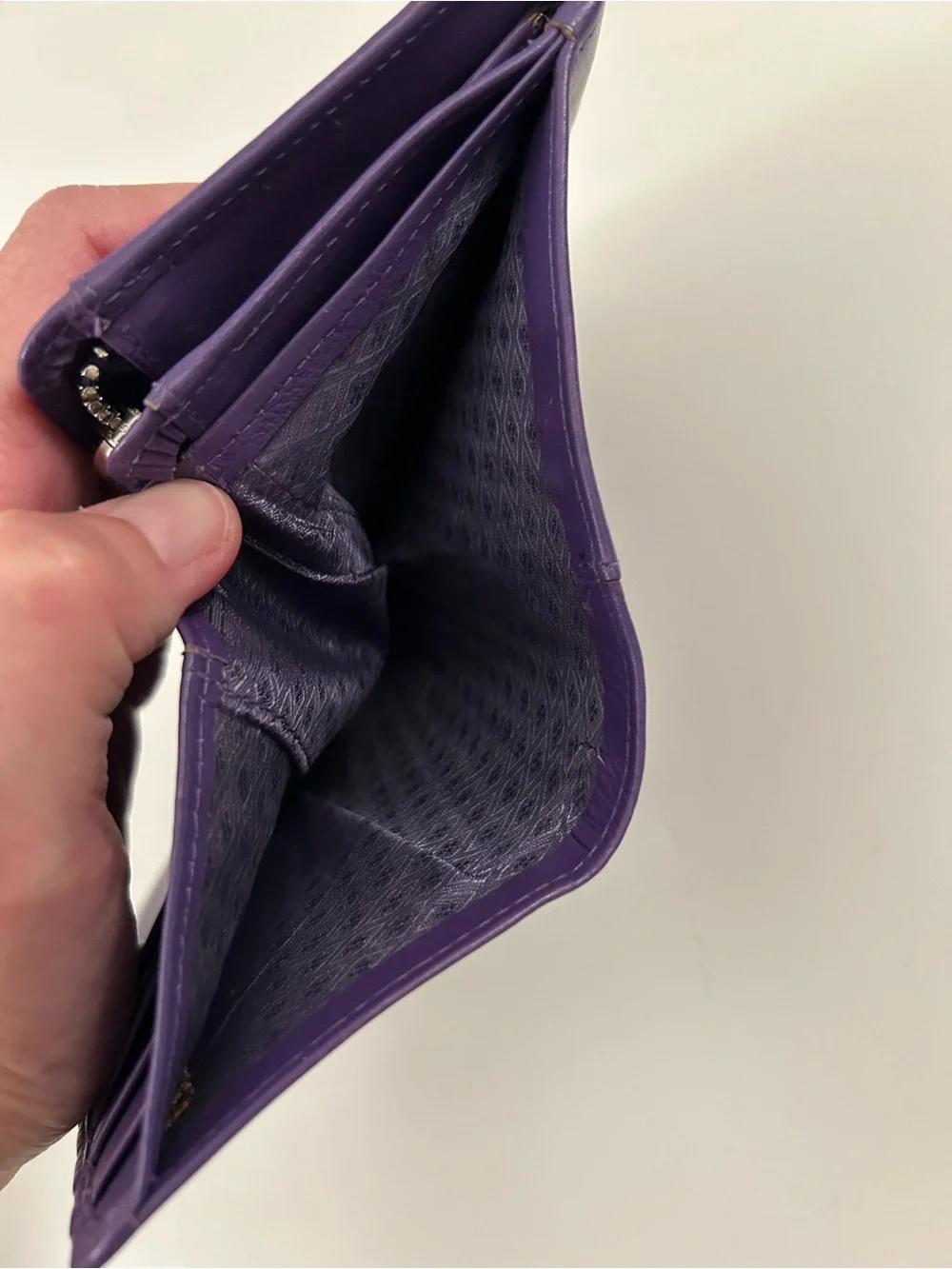 Purple Pleated Genuine Leather Fold Wallet
